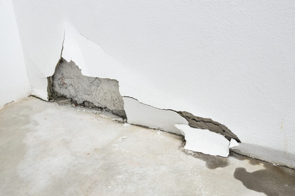 A photo of a dry wall damage after water intrusion